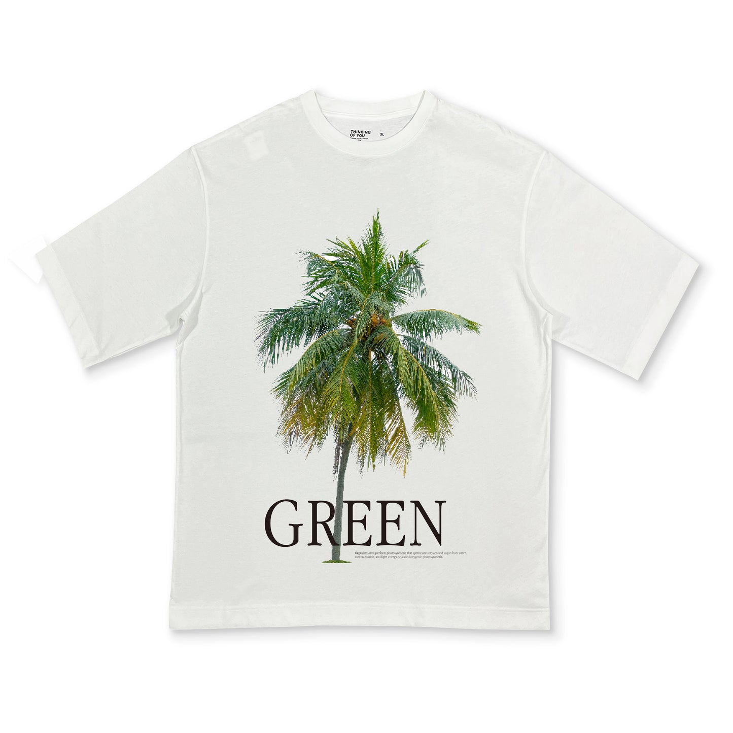 เสื้อยืดกราฟิกแขนสั้น 'พิมพ์ลาย Coconut tree' - ผ้าฝ้ายOE รีไซเคิล