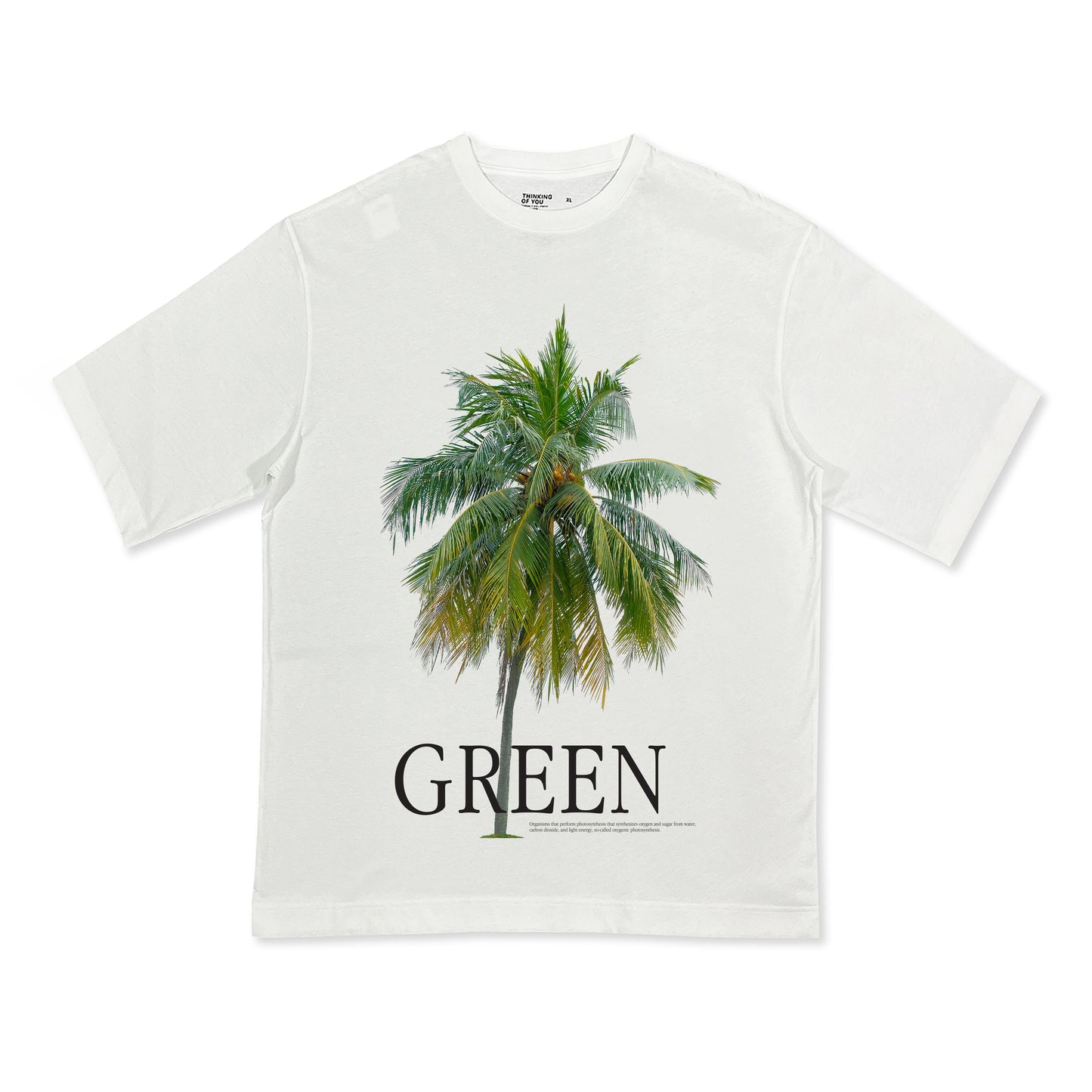 เสื้อยืดกราฟิกแขนสั้น 'พิมพ์ลาย Coconut tree' - ผ้าฝ้ายOE รีไซเคิล